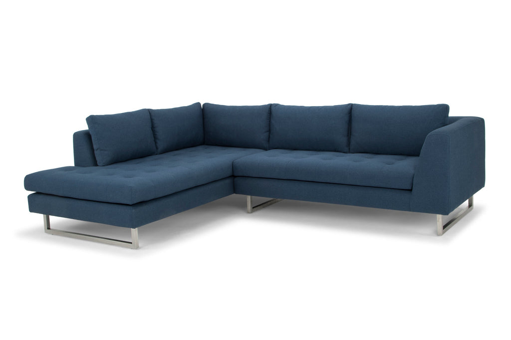 Janis Sectional Sofa - Lagoon Blue with Brushed Stainless Legs, Left