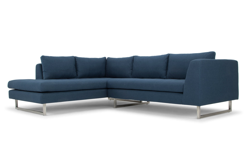 Janis Sectional Sofa - Lagoon Blue with Brushed Stainless Legs, Left