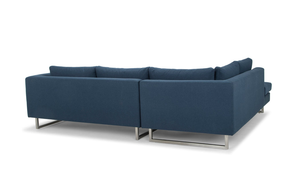 Janis Sectional Sofa - Lagoon Blue with Brushed Stainless Legs, Left