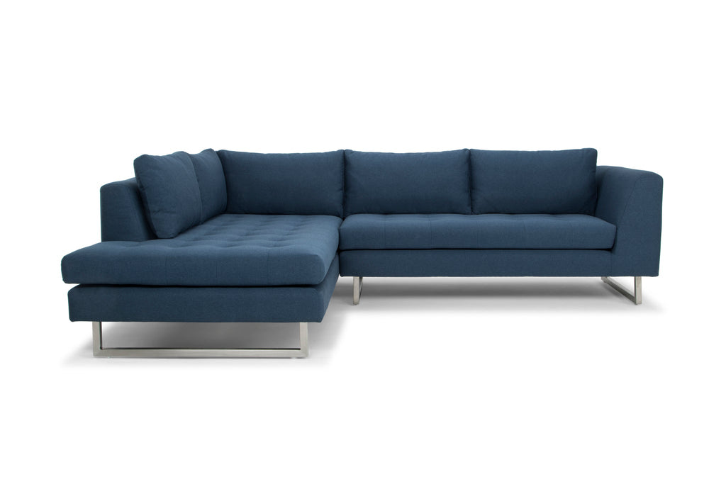 Janis Sectional Sofa - Lagoon Blue with Brushed Stainless Legs, Left