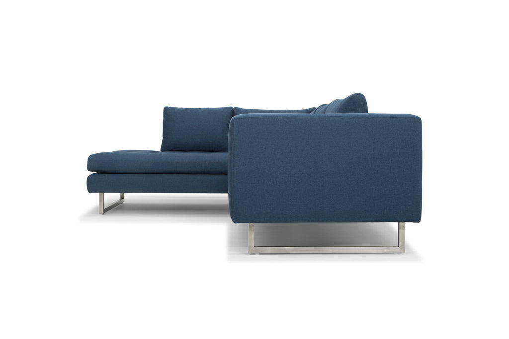 Janis Sectional Sofa - Lagoon Blue with Brushed Stainless Legs, Left