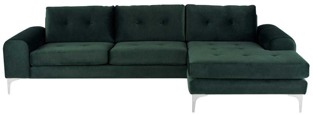 Colyn Sectional Sofa - Emerald Green with Brushed Stainless Legs