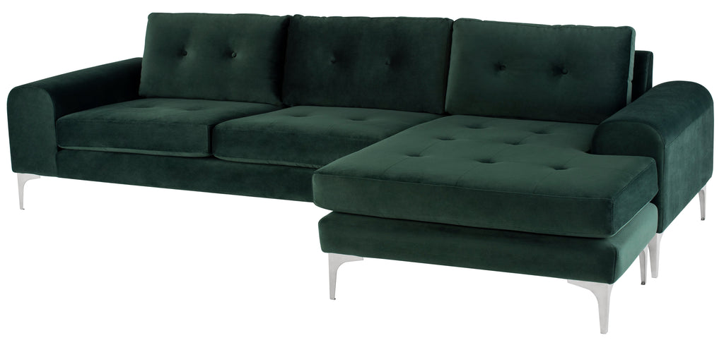 Colyn Sectional Sofa - Emerald Green with Brushed Stainless Legs