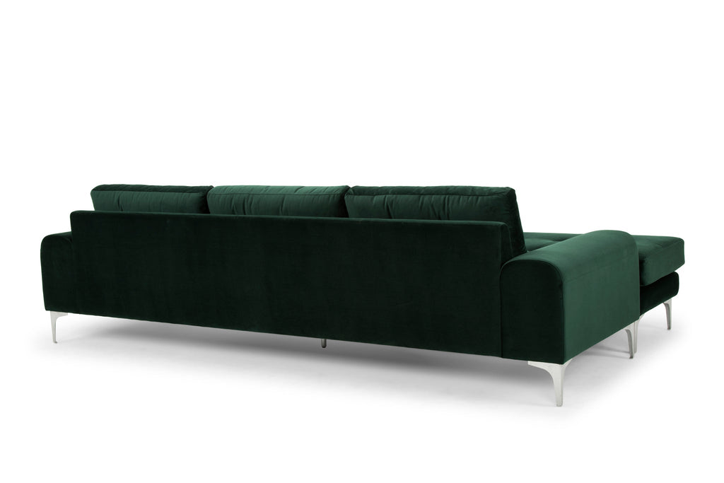 Colyn Sectional Sofa - Emerald Green with Brushed Stainless Legs