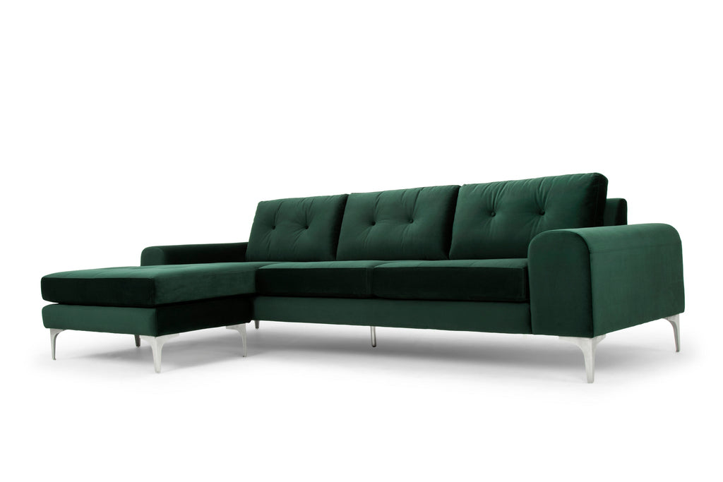 Colyn Sectional Sofa - Emerald Green with Brushed Stainless Legs