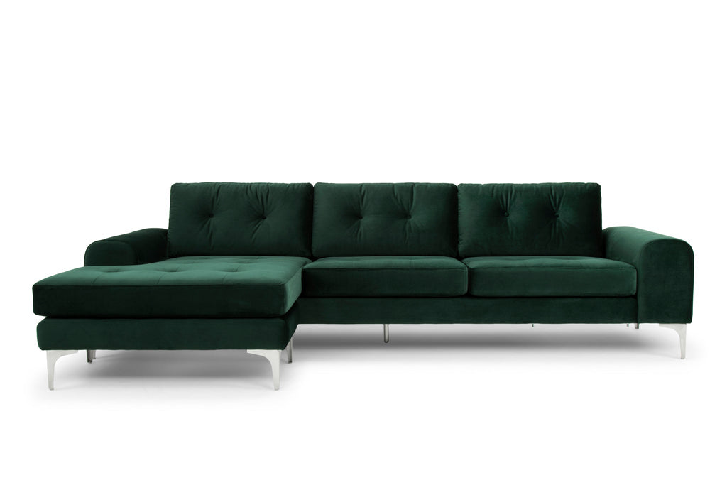 Colyn Sectional Sofa - Emerald Green with Brushed Stainless Legs