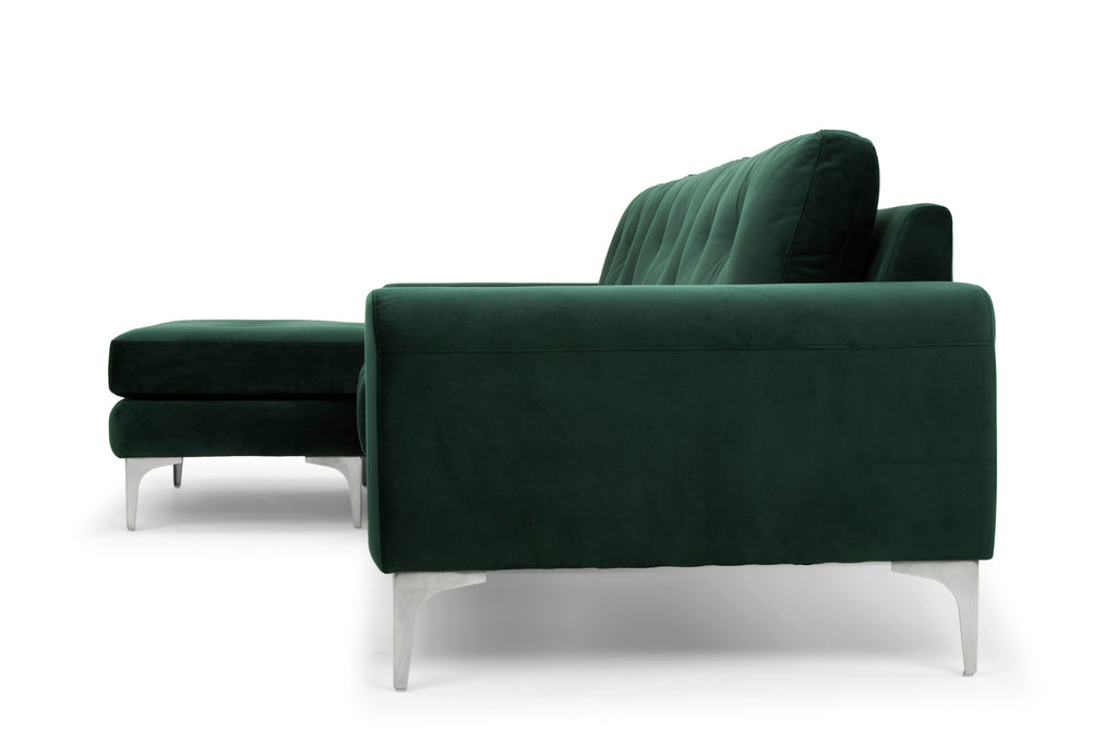 Colyn Sectional Sofa - Emerald Green with Brushed Stainless Legs