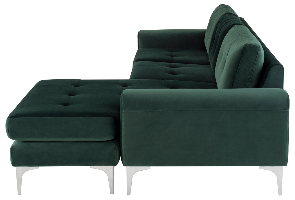 Colyn Sectional Sofa - Emerald Green with Brushed Stainless Legs