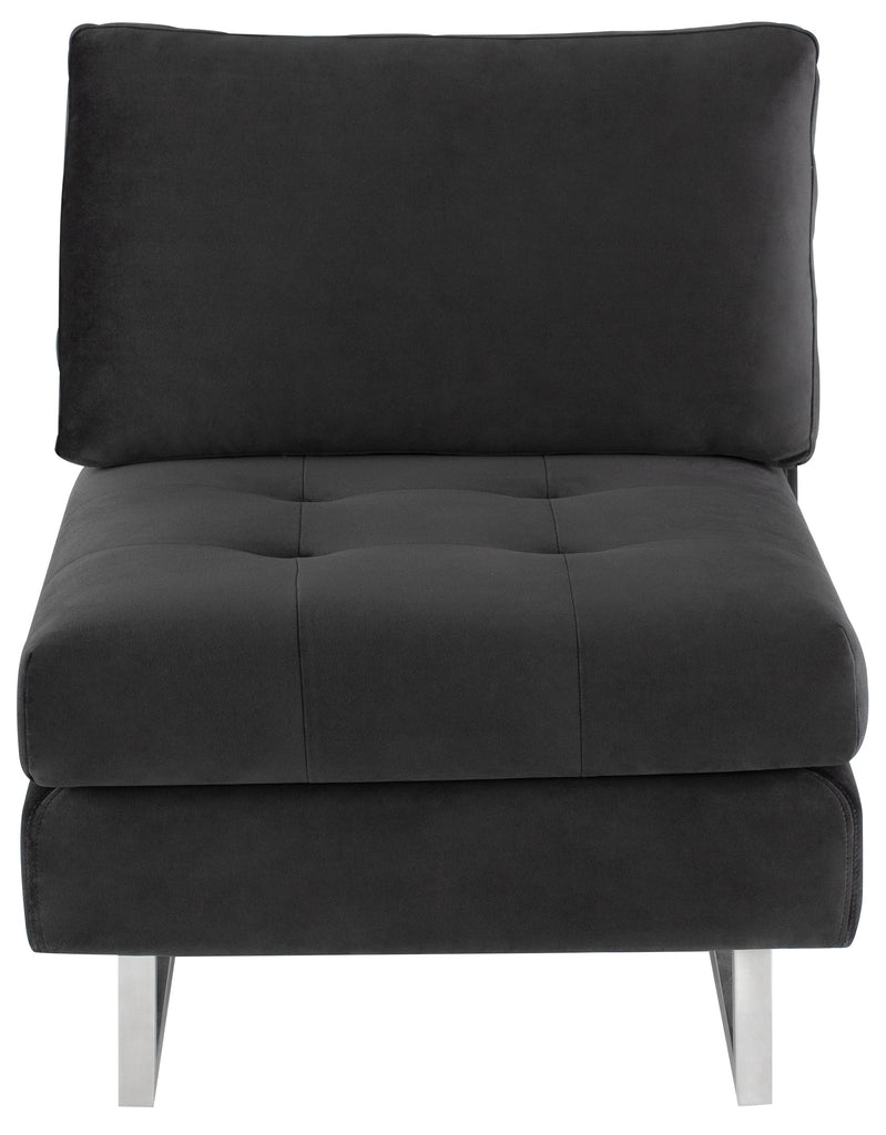 Janis Armless Lounge Chair - Shadow Grey with Brushed Stainless Legs, 25.8in