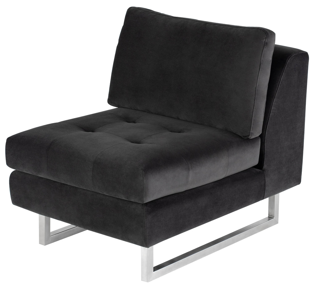 Janis Armless Lounge Chair - Shadow Grey with Brushed Stainless Legs, 25.8in