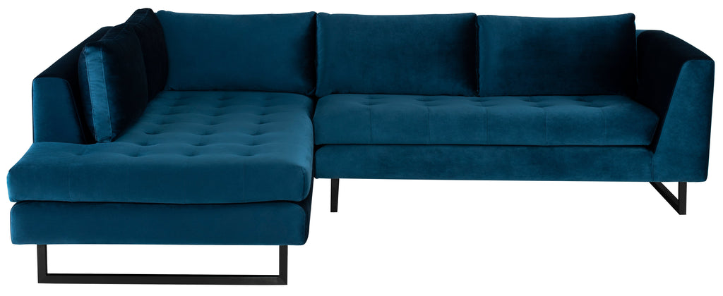 Janis Sectional Sofa - Midnight Blue with Matte Black Steel Legs, Left