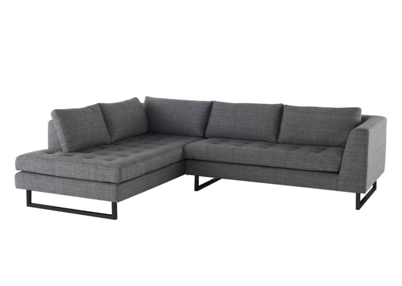 Janis Sectional Sofa - Dark Grey Tweed with Matte Black Steel Legs, Left