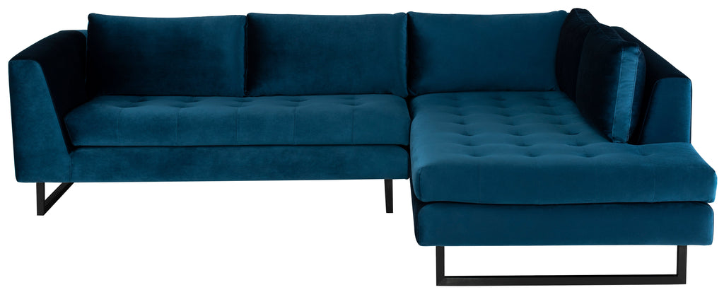 Janis Sectional Sofa - Midnight Blue with Matte Black Steel Legs, Right