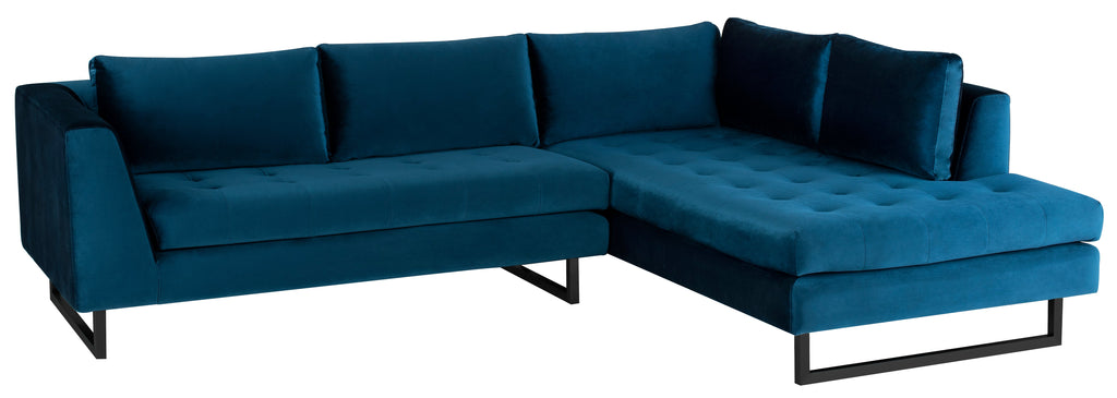 Janis Sectional Sofa - Midnight Blue with Matte Black Steel Legs, Right