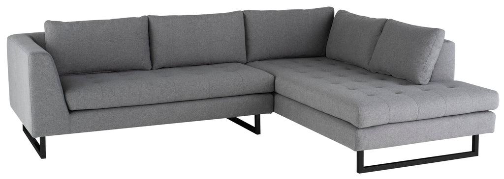 Janis Sectional Sofa - Shale Grey with Matte Black Steel Legs, Right