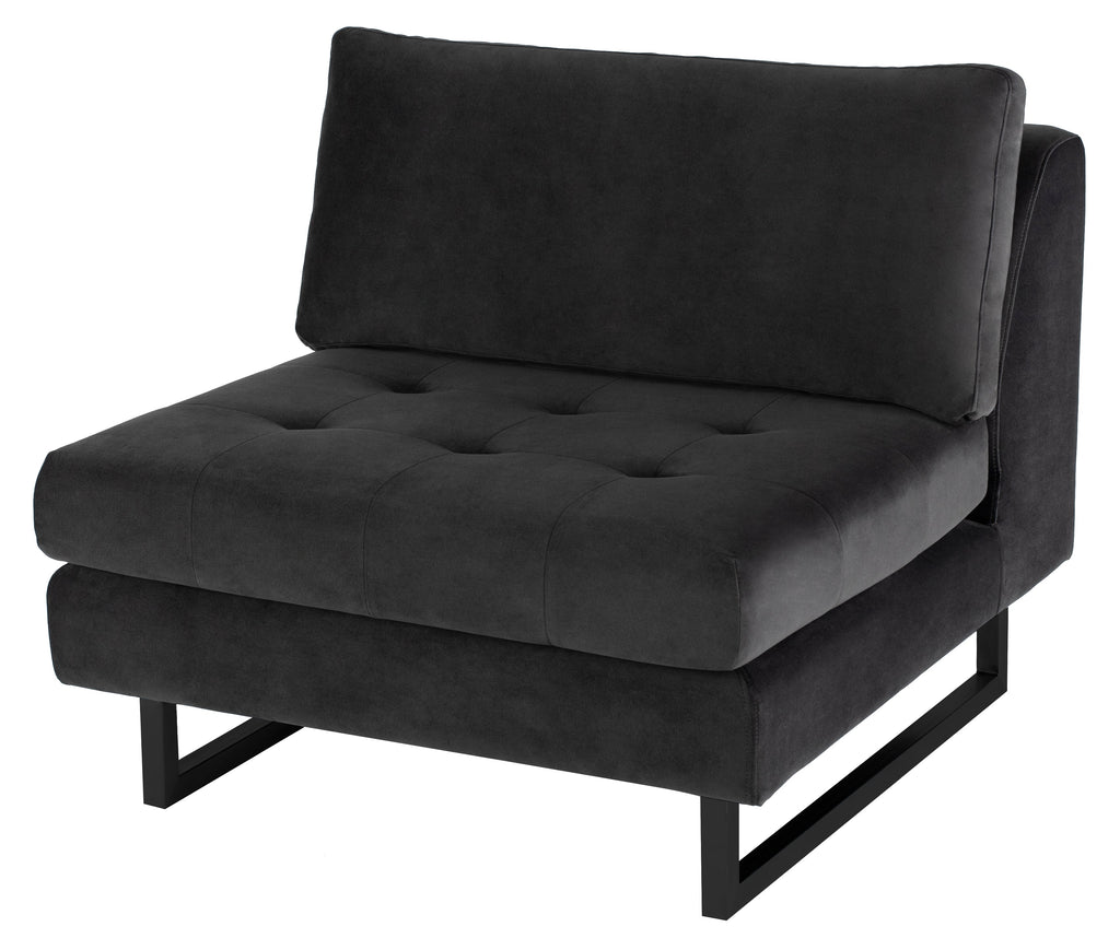 Janis Armless Lounge Chair - Shadow Grey with Matte Black Steel Legs, 34.3in