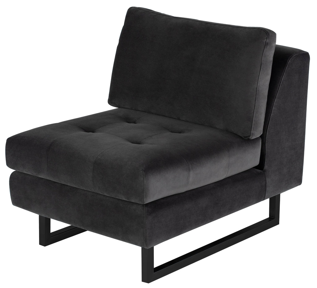 Janis Armless Lounge Chair - Shadow Grey with Matte Black Steel Legs, 25.8in