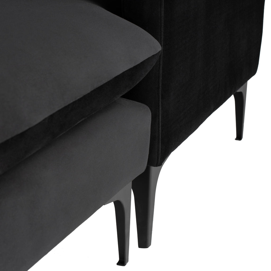 Anders Sectional Sofa - Black with Matte Black Legs, 117.8in