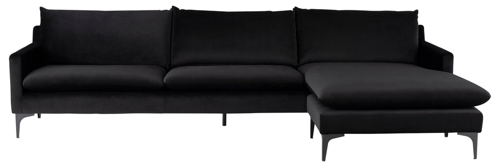 Anders Sectional Sofa - Black with Matte Black Legs, 117.8in