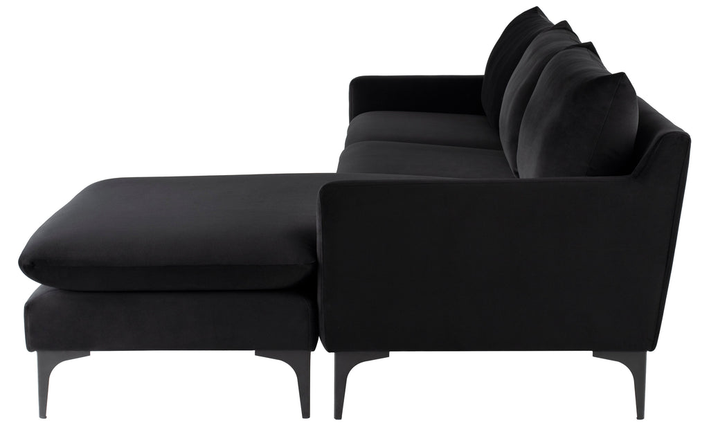 Anders Sectional Sofa - Black with Matte Black Legs, 117.8in