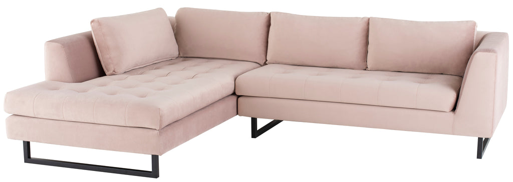 Janis Sectional Sofa - Blush with Matte Black Steel Legs, Left