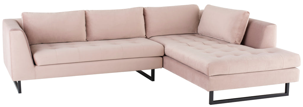 Janis Sectional Sofa - Blush with Matte Black Steel Legs, Right