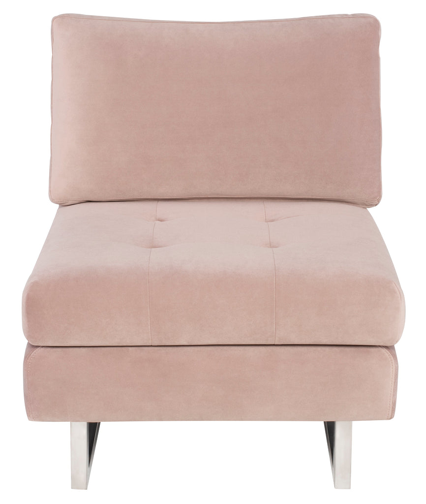 Janis Armless Lounge Chair - Blush with Brushed Stainless Legs, 34.3in