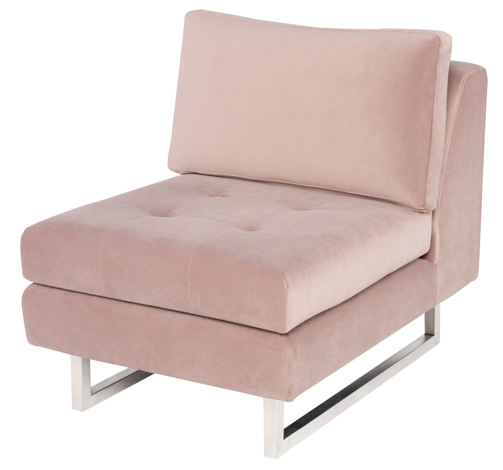 Janis Armless Lounge Chair - Blush with Brushed Stainless Legs, 34.3in