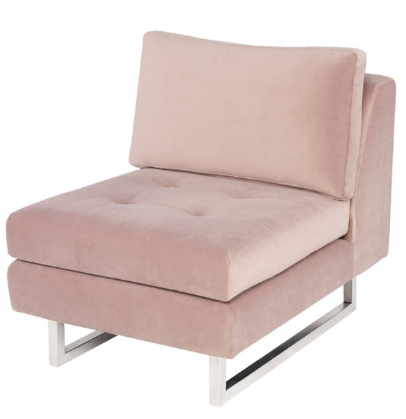 Janis Armless Lounge Chair - Blush with Brushed Stainless Legs, 25.8in