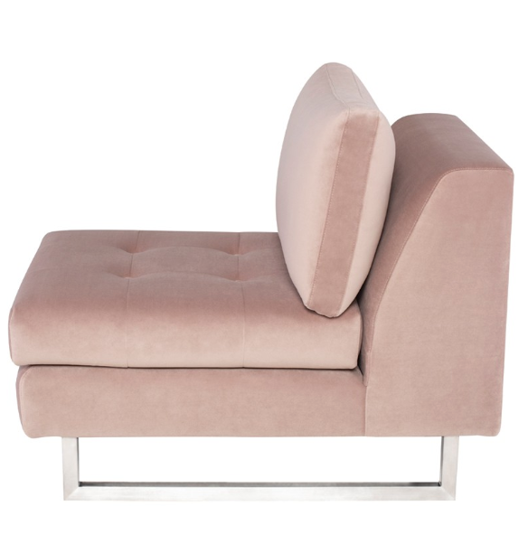 Janis Armless Lounge Chair - Blush with Brushed Stainless Legs, 25.8in