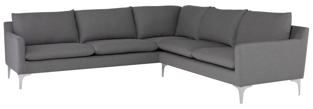Anders Sectional Sofa - Slate Grey with Brushed Stainless Legs , 103.8in