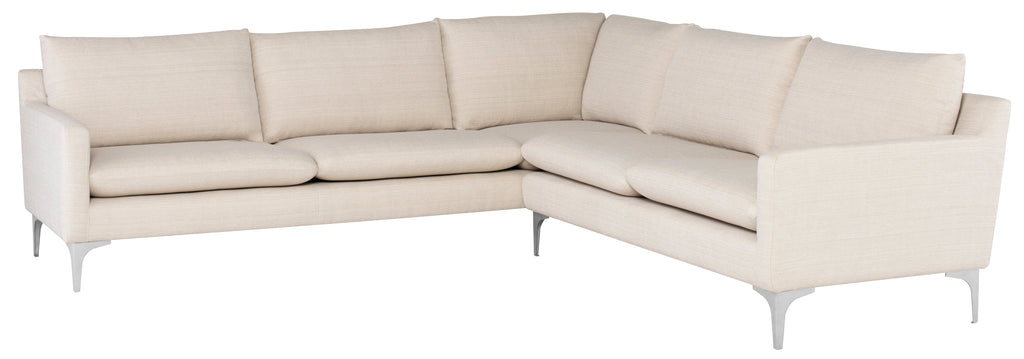 Anders Sectional Sofa - Sand with Brushed Stainless Legs , 103.8in