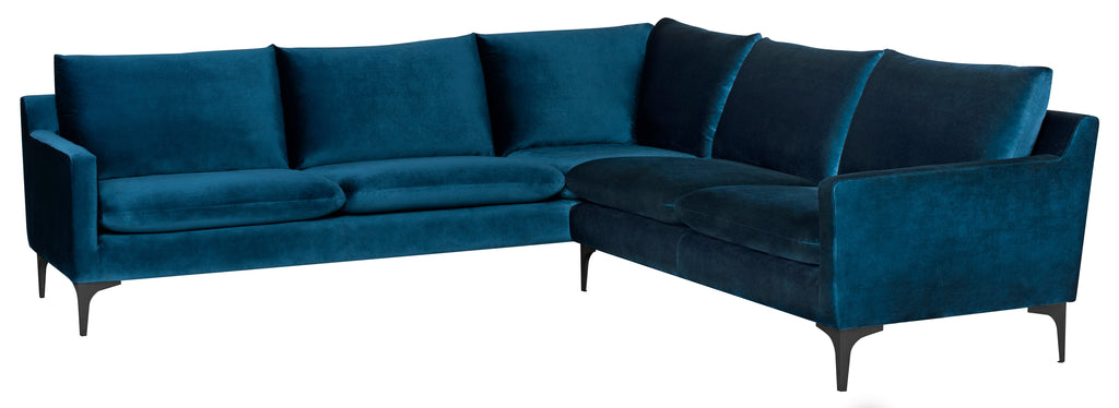 Anders Sectional Sofa - Midnight Blue with Matte Black Legs, 103.8in
