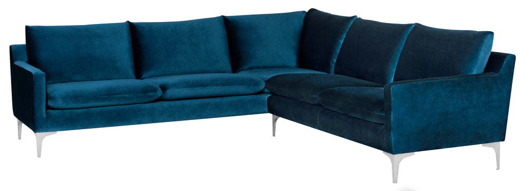 Anders Sectional Sofa - Midnight Blue with Brushed Stainless Legs , 103.8in