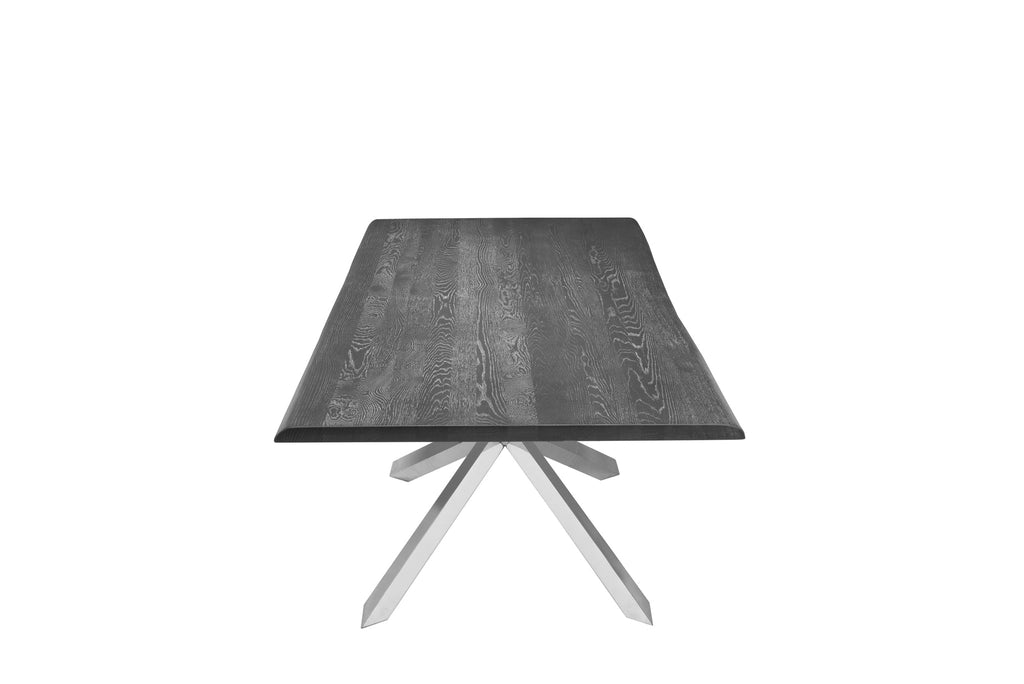 Couture Dining Table - Oxidized Grey with Polished Stainless Base, 96in