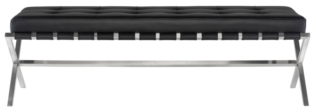 Auguste Occasional Bench - Black with Brushed Stainless Base, 59in