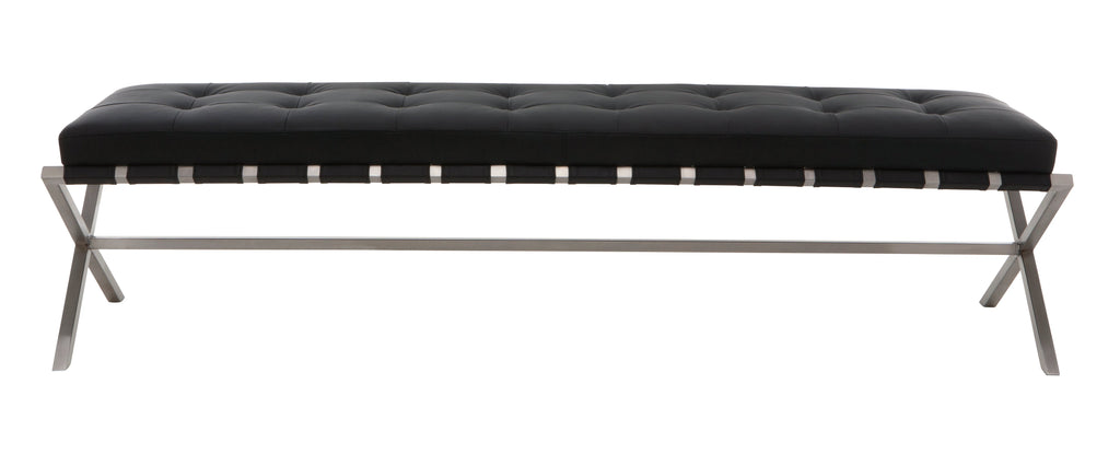 Auguste Occasional Bench - Black with Brushed Stainless Base, 59in