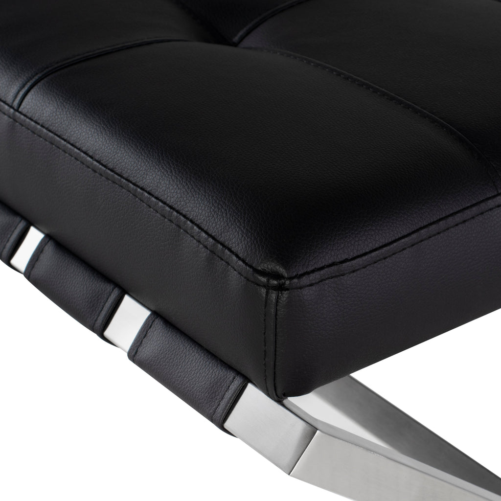 Auguste Occasional Bench - Black with Brushed Stainless Base, 47.3in