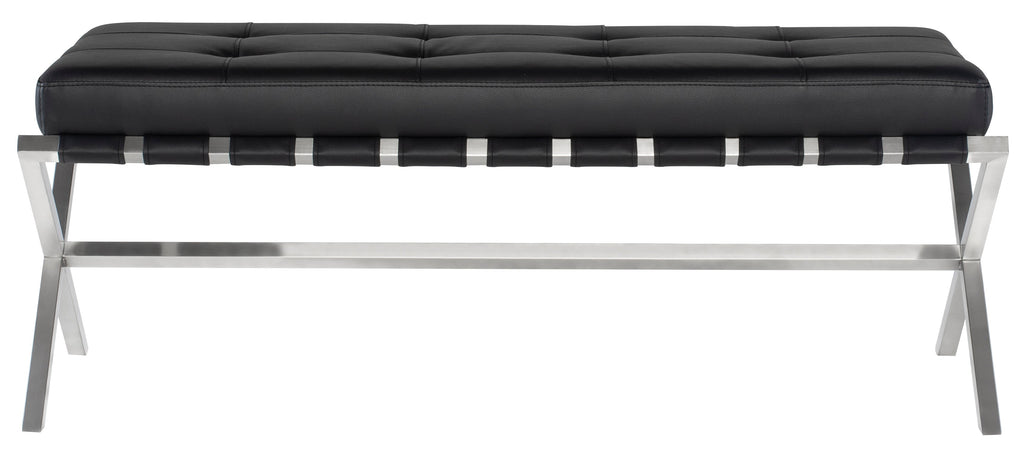 Auguste Occasional Bench - Black with Brushed Stainless Base, 47.3in