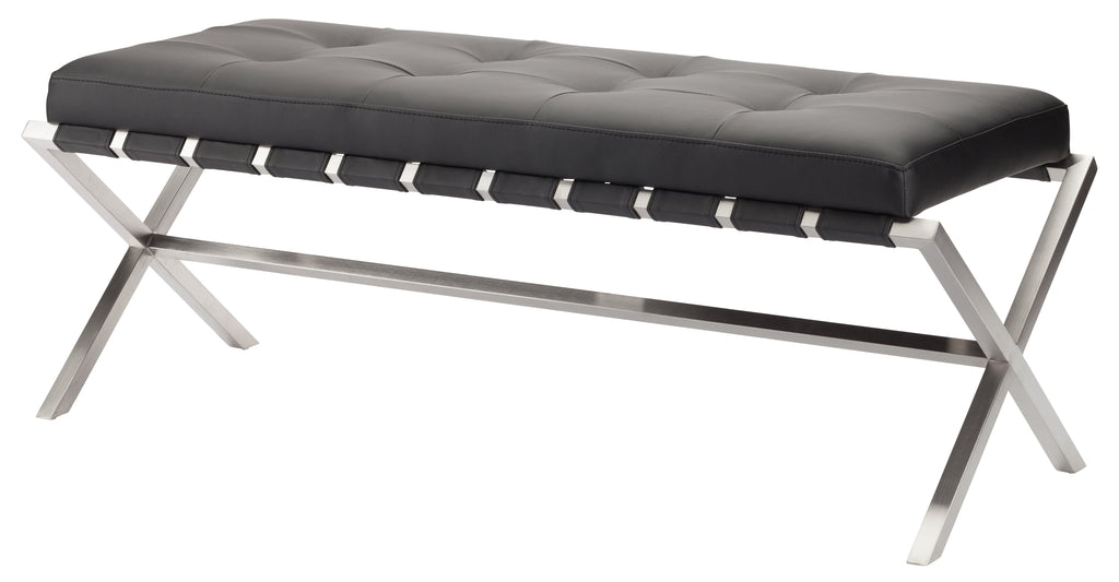 Auguste Occasional Bench - Black with Brushed Stainless Base, 47.3in