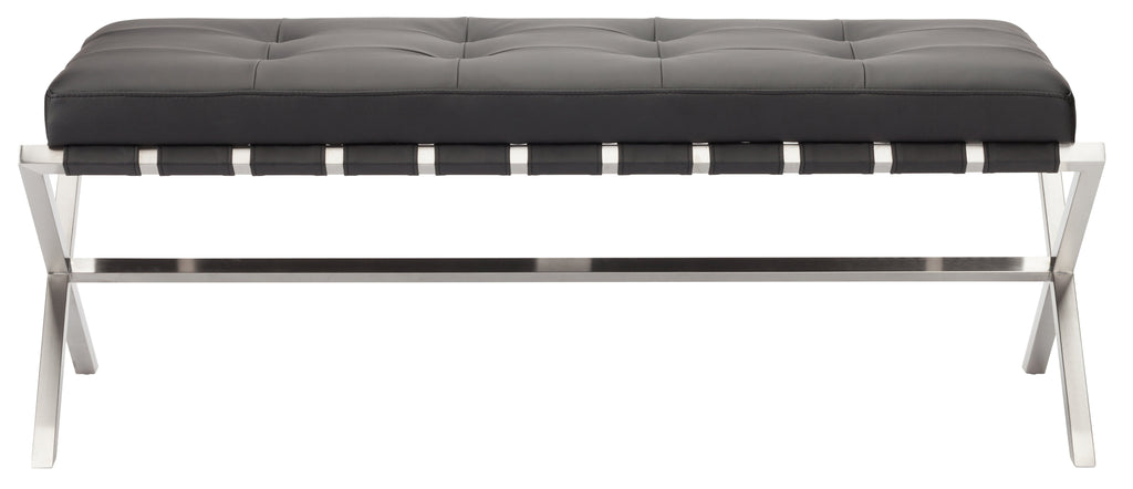 Auguste Occasional Bench - Black with Brushed Stainless Base, 47.3in