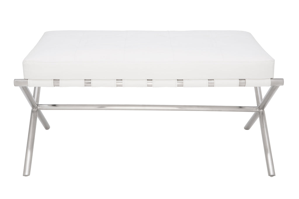Auguste Occasional Bench - White with Brushed Stainless Base