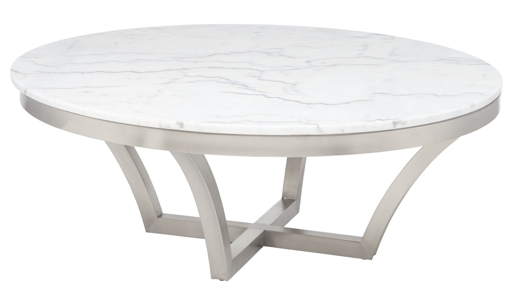 Aurora Coffee Table - White with Polished Stainless Base