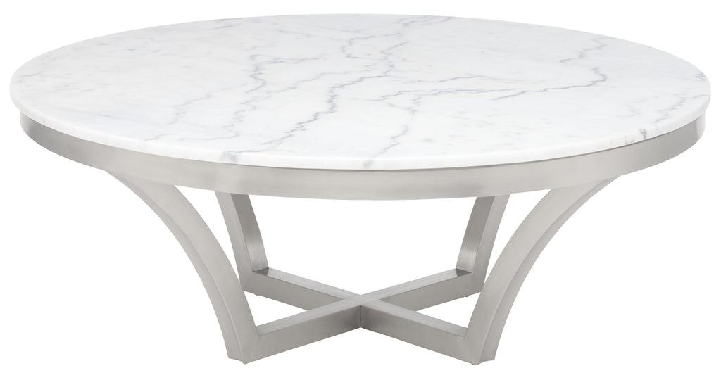 Aurora Coffee Table - White with Polished Stainless Base