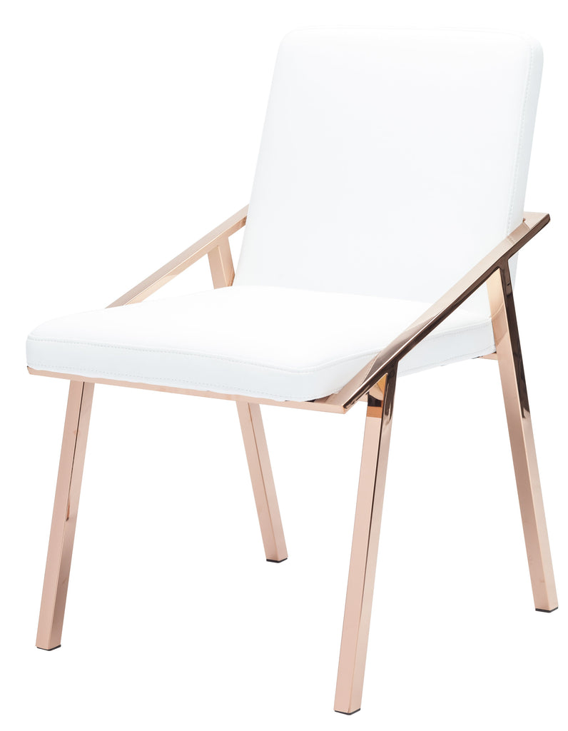Nika Dining Chair - White with Polished Rose Gold Frame