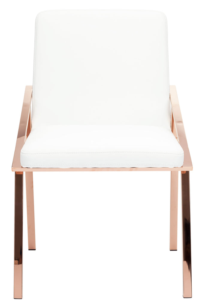 Nika Dining Chair - White with Polished Rose Gold Frame