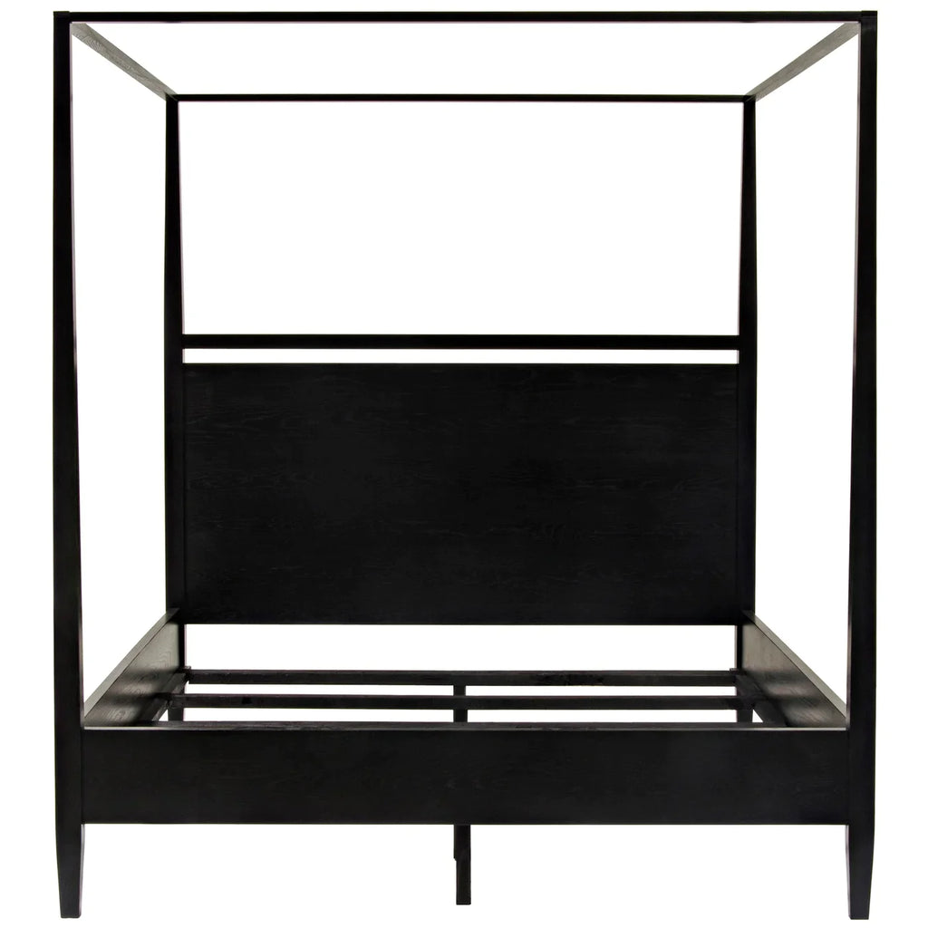 Reclaimed Washed Oak Modern 4-Poster Bed, Cal King - Black Shellac