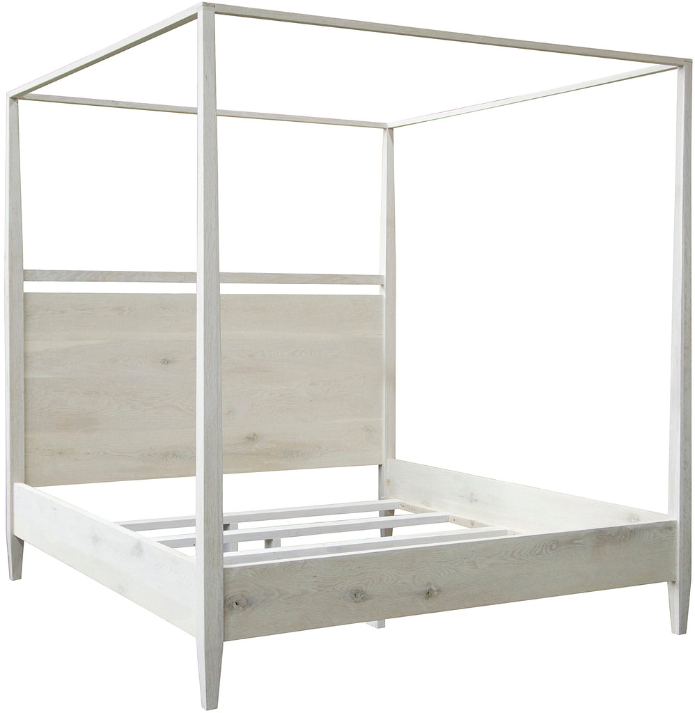 Reclaimed Washed Oak Modern 4-Poster Bed, Cal King - Washed Oak