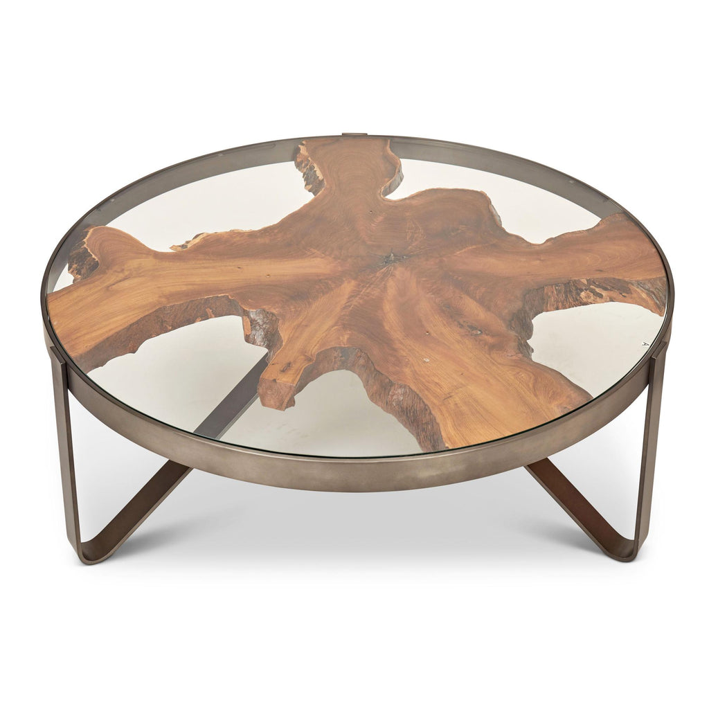 Kullen Coffee Table - Teak Top - Galvanized Gray Frame