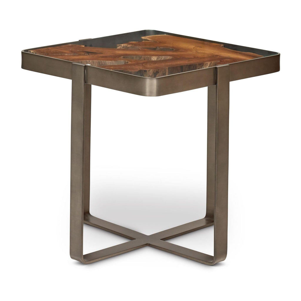 Kullen End Table - Teak Top - Galvanized Gray Frame